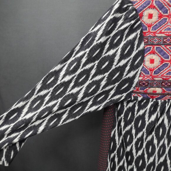 Anthropologie One September Top XS Ikat Boho Peasant Artsy Sheer Back Statement - Picture 4 of 14